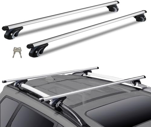 VEVOR Dachträger Universal Dachgepäckträger Auto Alu Querträger 90 kg Tragkraft, für erhöhte Seitenschiene mit Lücke, passend Innenabstand des Dachbalkens 19-113cm, Rohrdurchmesser 28-68 mm