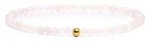 Echtes Rosenquarz Edelstein Armband mit facettierten 3mm Perlen - verschiedene Längen - Heilstein Schutzstein Edelsteinarmband Glücksbringer Talisman Geschenk (Rosenquarz, 18CM)