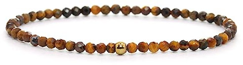 Echtes Tigerauge Edelstein Armband mit facettierten 3mm Perlen - verschiedene Längen - Heilstein Schutzstein Edelsteinarmband Glücksbringer Talisman Geschenk (Tigerauge, 14CM)