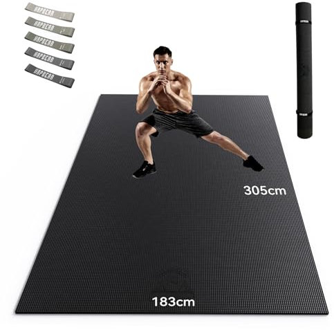 HAPBEAR Extra Groß Breit Sportmatte Fitnessmatte Gymnastikmatte rutschfest-Yogamatte 305 cm x 183 cm x 8 mm Dicke, Hoher Dichte Ultra Haltbar PVC,Trainingsmatten mit Fitnessbänder, Schuhfreundlich-08