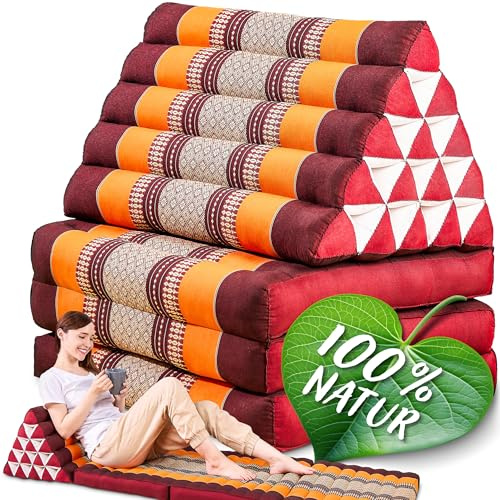 Namasdee Thaikissen XXL hoch 185x55x8cm mit 100% natürlicher Kapokfüllung (Orange)
