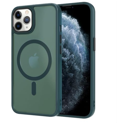 AOMYKE für iPhone 11 Pro Hülle Magnetisch, Handyhülle für iPhone 11 Pro kompatibel mit Magsafe Transluzente Matte Anti-Fingerabdruck Kratzfeste PC Rückseite + TPU Bumper - Grün