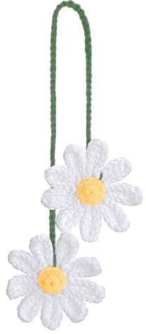 Sibba Crochet Daisy Car Accessories Flower Rear View Mirror Accessories Handmade Hanging Charms Knitted Gifts Cute Car Decor Automotive Interior Aesthetic Boho for Crochet Lovers Women