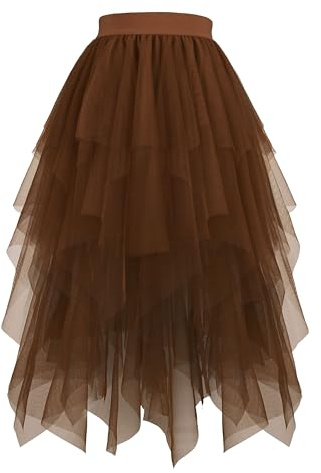 Hanpceirs Damen Tüll Röcke A-Linie Midi Tutu Rock | High Low Layered Puffy Fee Röcke, Unregelmäßiger Tutu Rock, Halloween Costumes, Cosplay Skirts, Mesh Skirts, Karnival Costume