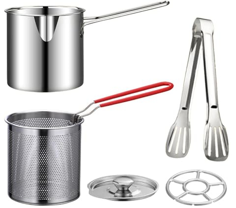 Deep Fryer Pot Set,Mini Stainless Steel Fryer Deep Fryer Basket with Easy Grip Handle for French Fries, Fried Taro Balls, Fried Chicken Wings and Fried Fish(size:5 pcs)