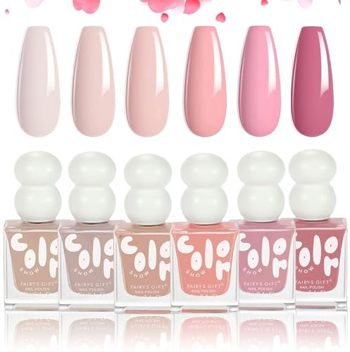 Nude Nail Polish Set, 6Pcs Nude Pink Nail Varnish Set, Nail Quick Dry Pastel Spring Summer Nail Gel, Water Based Nail Paint Gel for Women DIY Home Manicure Nail Art - 12ML