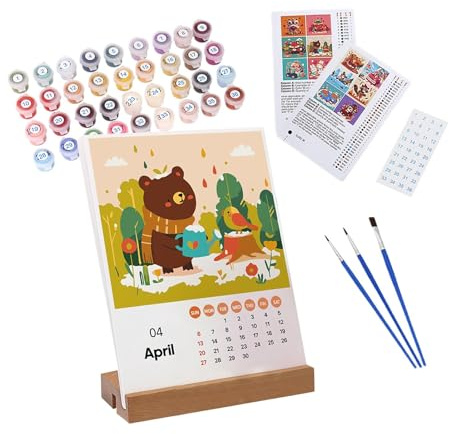 Malen Nach Zahlen Kalender 2025,Wandkalender 2025 Digitaler Kalender,Digitaler Kalender Mit Pinsels,Digitaler Ölgemälde-Wandkalender,Acrylfarbe Und Base,Tischkalender 2025 Wandkalender,Heimdekoration