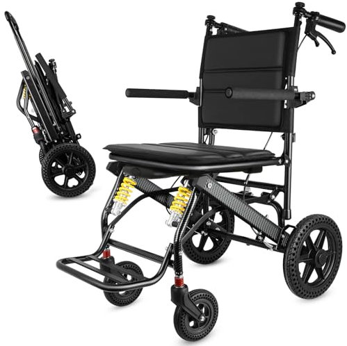 Wisging Ultra-Light Transport-Rollstuhl - Folding tragbarer Rollstuhl mit Handbremse - Trolleys für ältere Flugzeugreisen