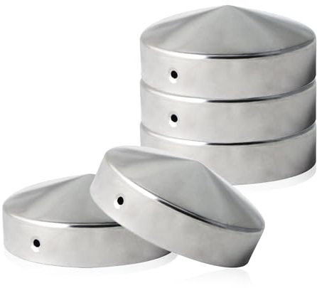 h2i Pfostenkappe Rund | Stahl verzinkt | Ø 101 mm | 5 Stück | Runde Abdeckkappe für Garten Holzpfosten Pfostenträger & Zaunpfosten in Pyramidenform | Wetterschutz für Holz-Balken & Pfosten