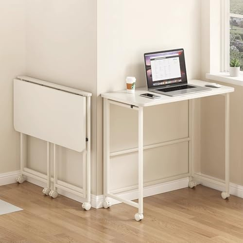 Nisorpa Folding Desk with Wheels, Foldable Computer Desk for Home Office, Small Fold up Table No Assembly - 80 x 40 x 75cm, Off-white