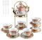 20 Piece Ceramic Tea Sets, 7.5 oz Tea Cup and Saucer Set, Porcelain Tea Sets with 37 oz Teapot, Afternoon Tea Set, Coffee Set with Metal Cup Holder, Colorful Tea Cups Sets of 6, Teapot and Cup Set