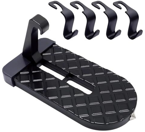 Comioke Pieghevole Gradino per Portiera,Gradino per Portiera Auto Universale,Pedale Pieghevole per Tetto Auto con 4 Gancio e Martello di Sicurezza,per Auto,Roulotte e Camion-Nero,Carico massimo 250 kg