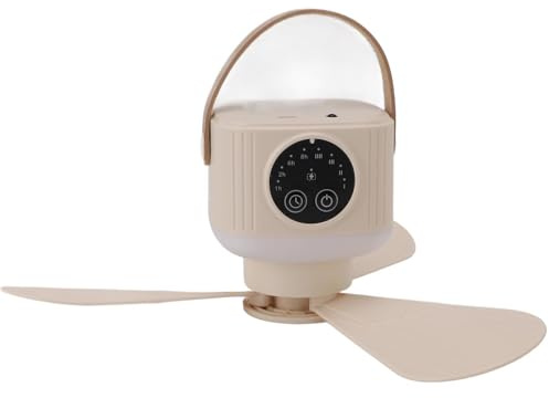Srliya Camping Deckenventilator USB -Deckenlüfter mit Leichter 4 -Geschwindigkeits -Timing -Funktion 7200mAh Batterie Fernbedienung Camping Deckenventilator für Outdoor -Zelt (Beige)
