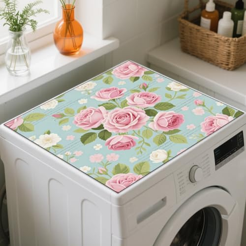 GLOBLELAND Tapis de Protection Non Poussière Vintage Rose pour Lave Linge et Sèche Linge (23.6x23.6 pouces) Motif Fleurs Rétro Nondérapant pour Buanderie.