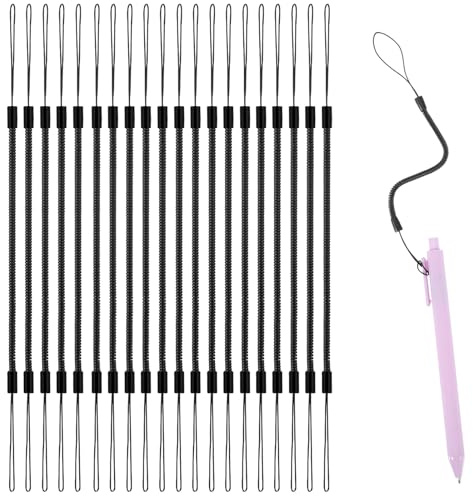Xinjoduz 20 Stück Stift Lanyards, Schwarz Spiralband Elastisches Nylon Band Federstiftleine Einziehbares Anti-Verlust Spiralband Stiftbandschnur zum Befestigen für Stylus Schlüssel Büro und Zuhause