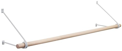 SOTECH Wandgarderobe 260 x 250 mm Weiß Satin pulverlackiert 800 mm | Garderobenstange aus Buche Ø 30 mm, Kleiderstange, Garderobe