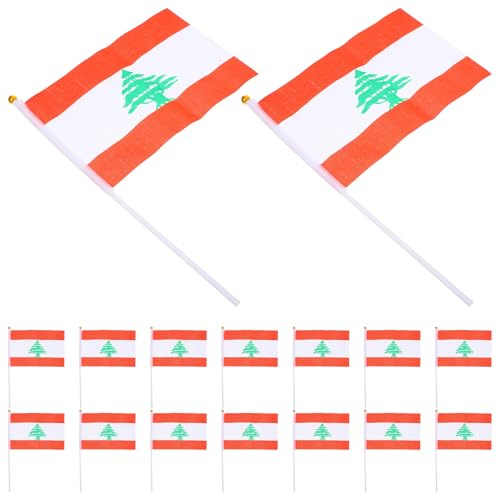 GALPADA Petits Drapeaux Libanais et Design Portable Lot de 20 à Main en Polyester avec Impression Claire pour Décorations et Défilés