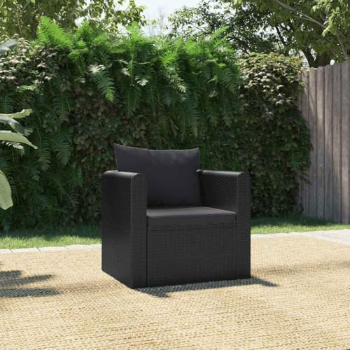 PTUGUOF 1-Sitzer Poly Rattan Sofa Schwarz mit Auflagen, handgewebtes PE-Rattan Sessel für Garten, Terrasse, Pool, Stabiler Stahlrahmen, verstellbare Nivellierer