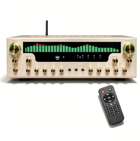 THYXGS Récepteur stéréo 7.1 canaux, amplificateur audio domestique 2500 W, avec affichage spectre 31 parties, lecture Bluetooth/USB 5.1/jack coaxial optique/micro, avec télécommande, pour karaoké