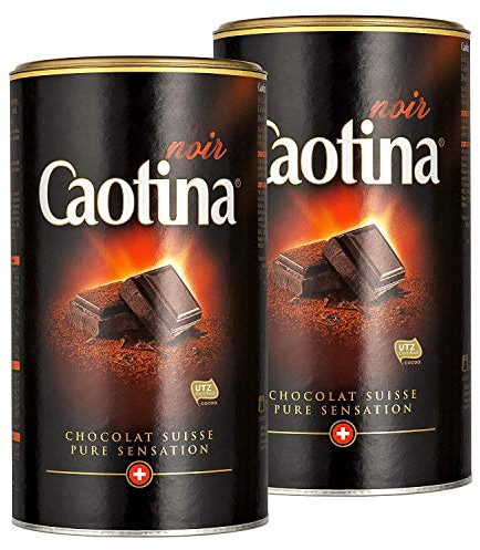 Caotina noir, Poudre de Cacao avec du Chocolat Noir Suisse, Chocolat Chaud, Lot de 2, 2 x 500g
