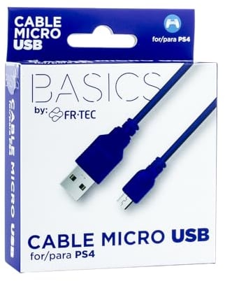 FRTEC - Cable de carga Micro USB A USB, Color Azul, compatible con el mando Dualshock de Playstation 4