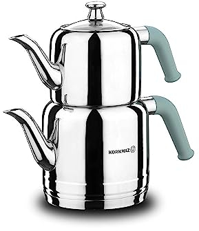 Korkmaz Riva Tea Pot Set Kettle Coffee Maker Water Heater Samowar Made of Stainless Steel 3 Liters Suitable for Induction Turkish Tea