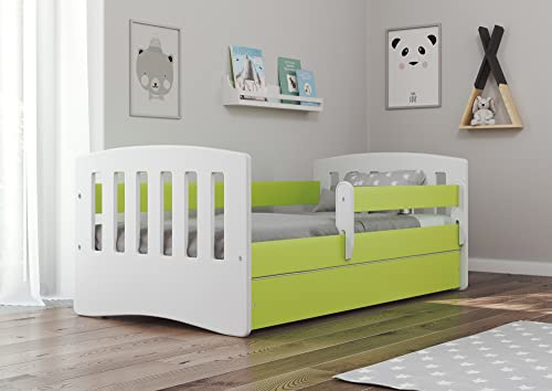Bjird Kinderbett Jugendbett 80x160 80x180 Grün mit Rausfallschutz Schublade und Lattenrost Kinderbetten für Mädchen und Junge - Classic I 180 cm