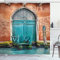 ABAKUHAUS Venedig Duschvorhang, Gebäudetür, Stoffliches Gewebe Badezimmerdekorationsset mit Haken, 175 x 240 cm, Zimt Sky Blue