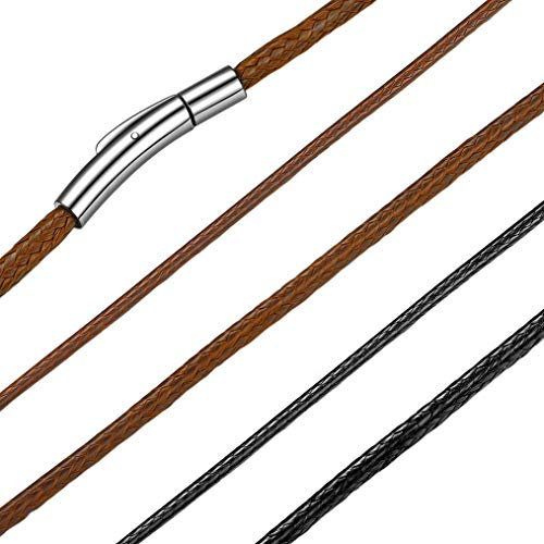 Bandmax geflochten Lederband mit Edelstahl Verschluß 76cm lange Hip Hop Halskette für Männer Jungen 3mm breit braun Leder Halskette Modeschmuck für Geburtstag