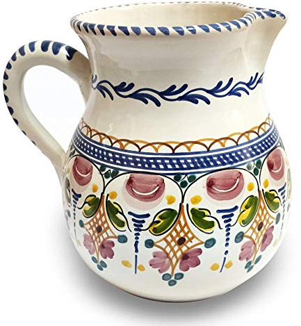 Jarra de cerámica artesanal (1,35 litros) con cenefas. Jarra de cerámica pintada a mano. Handmade. Made in Spain.