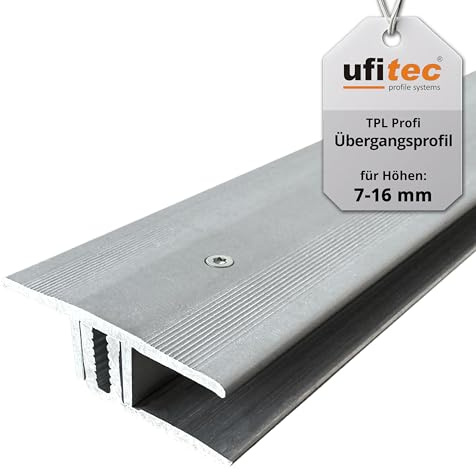 ufitec Profilsystem für Parkett- und Laminatböden - für Belagshöhen von 7-16 mm - viele Farben lieferbar (Übergangsprofil 33 mm Breit, Silber, 90 cm länge)