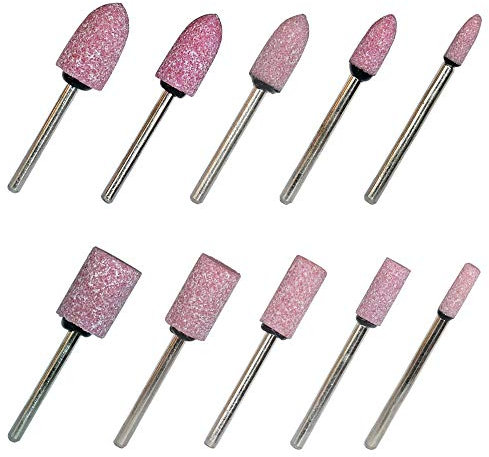 Pirhosigma Abrasive Stone Mounted Points Grinding Head Wheel Bits Polishing Rotary Tool Bullet and Cylinder Shaped Pink 3mm Shank 4, 6, 8, 10, 12 mm Head Size