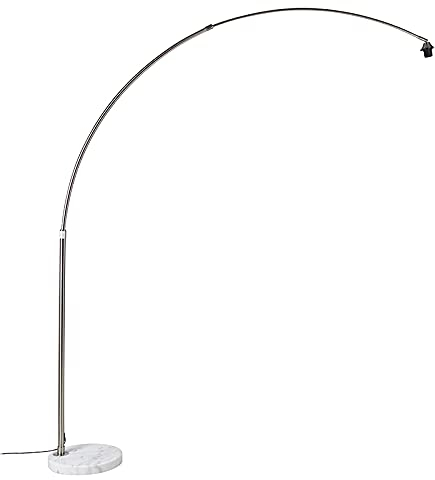 Qazqa - Modern Bogenleuchte I Bogenlampe I Lampe I Leuchte Stahl I Silber I nickel matt mit Marmorsockel weiß verstellbar - XXL I Wohnzimmer I Schlafzimmer - Stahl Länglich - LED geeignet E27