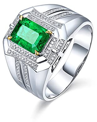 Beydodo Eheringe Weißgold 750, Hochzeit Ringe Männer Bandring mit Smaragd 1.5ct Verlobungsring mit Diamant Echt Größe 67 (21.3)