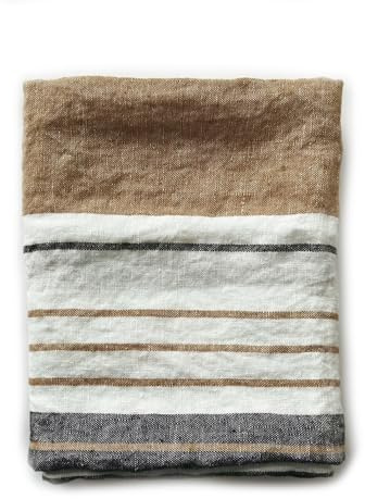JOWOLLINA Badetuch Saunatuch Strandtuch 100% Leinen Stonewashed Provence (Stripe Camel, 88x140 cm)