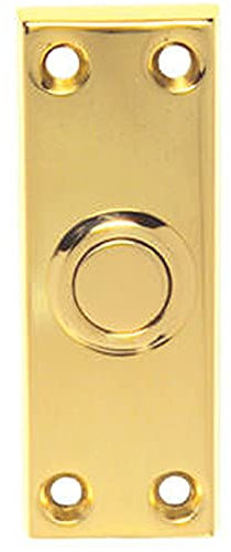 Loops Decorative Door Bell Cover - Polished Brass - 76 x 25mm - Victorian Square Edged | Metal Door Bell Cap - External Bell Push Buzzer Cover - Cover Plate Only Door Bell Not Included