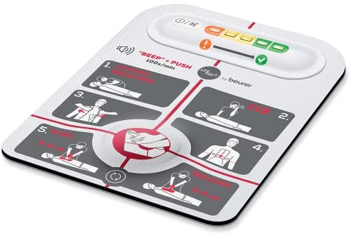 LifePad by Beurer, Reanimationshilfe, leitet durch die Wiederbelebungsmaßnahmen, Vorgabe der optimale Kompressionsfrequenz und des Kompressionsdrucks, Hilfe zur korrekten Positionierung