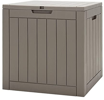 TANGZON Lockable Garden Storage Box, Large Waterproof Deck Box with Sit On Lid & Handle, Indoor Outdoor Storage Bin Organizer for Cushions Tools Toys (Wood Grain Pattern,56 x 43 x 53cm,Brown)