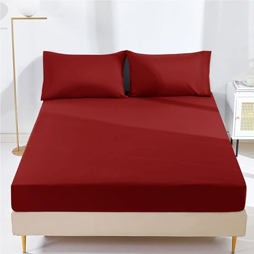 AR Ware 25 cm Single Fitted Sheet - Super Soft Wrinkle Free Microfiber Bed Sheets - Non Iron Breathable Plain Dyed Fitted Sheets (Red)