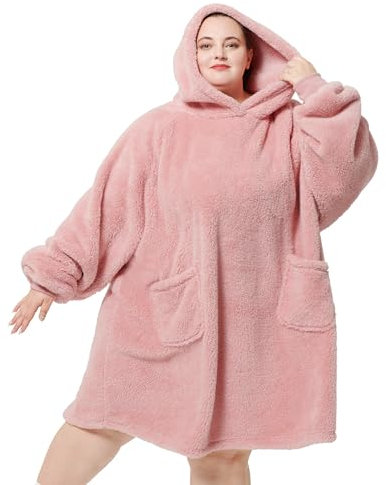 BEDSURE Hoodie Decke mit Ärmeln - Kuschelpullover als Geschenke für Frauen - Übergroßer Tragbare Decke Kuscheldecke mit Ärmeln Geschenke für Freundin Mama Oma Damen Herren xxl, Rosa 107x90 cm