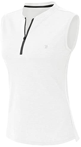 YSENTO Damen Golf Shirt Poloshirt Ärmelloses Tennis Shirt Leicht Quick Dry Sport Polohemd Tank Tops(Weiß,L)