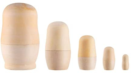 KAIAIWLUO Russische Matroschka-Puppen,5 Stück Russische Holzpuppen Unbemalte Russische Puppen Matroschka-Puppen Handgefertigt in Russland Matroschka Rohling Holz Babushka Puppe