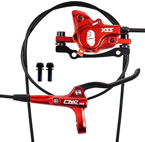 CNC Hydraulische Scheibenbremse Fahrrad,Fahrrad Scheibenbremse Set ,Hydraulische Bremse Fahrrad Vorne Und Hinten aus Aluminiumlegierung für MTB Mountainbike,Rot
