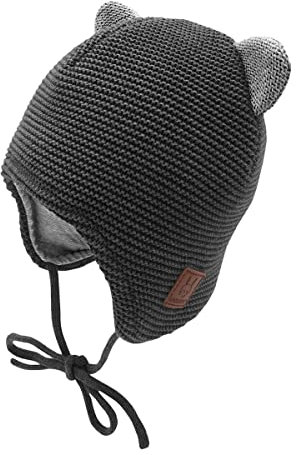 maximo GOTS Baby Strick Mütze Öhrchen Größe: 45 Farbe: grau