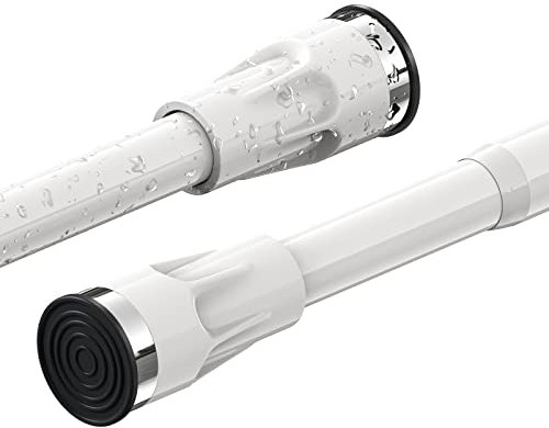Bastone per Tenda da Doccia Telescopica in Ferro, 141-187CM Spring Asta per Tende da Doccia Telescopica Estensibile Regolabile Senza Forare - Ruggine, ed Antiscivolo per Armadio, Bagno/Bianco