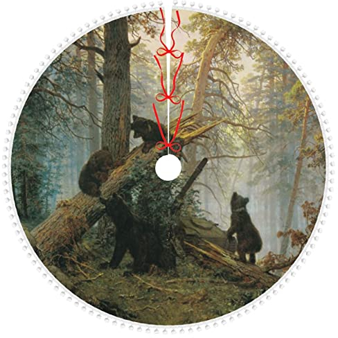 Black Bears bedruckter Weihnachtsbaumrock mit kleinen Pompons, 76,2 cm, Weihnachtsbaumröcke für Weihnachten, Neujahr, Urlaub, Party