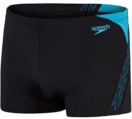 Speedo Men's Hyperboom Splice Aquashort Swimming Trunks| Quick Drying | Training | Fitness | Chlorine Resistant, Black/Bolt, 32