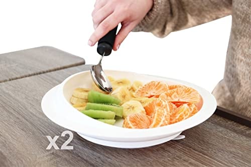 KMINA - Non Slip Plate for Disabled (x2 Units), BPA-free Scooper with Suction Base, Non Spill for Elderly, Raised Edge, Parkinsons