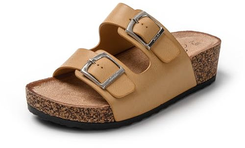 JOMIX Sandales Femme Mules Femmes Compensé Chaussons d'été Tongs Femme Claquette à Talon Confortables pour Maison Piscine Plage (Beige, 38)