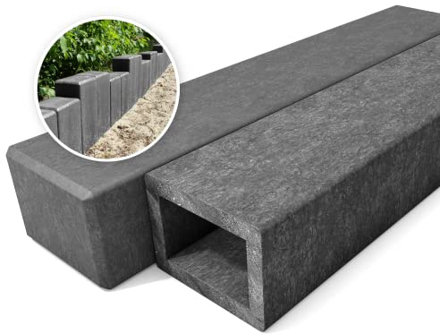 hanit® Rechteckpalisaden, Gartenpalisaden aus Recycling-Kunststoff mit 80cm Höhe, grau (10 Stück)